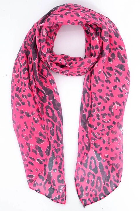 Miss Shorthair 2125HP All Over Leopard Print Scarf With Lined Border In Hot Pink