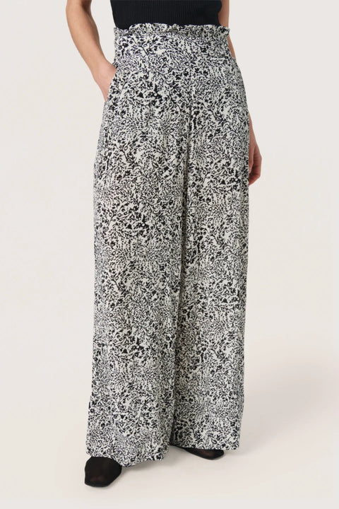 Soaked In Luxury Zaya Pants In Black And White Ditsy Print