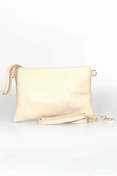 Miss Shorthair 6556CR Cream Large Genuine Italian Leather Wristlet Clutch Bag