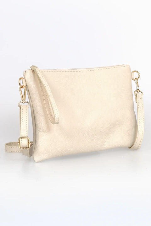 Miss Shorthair 6556CR Cream Large Genuine Italian Leather Wristlet Clutch Bag