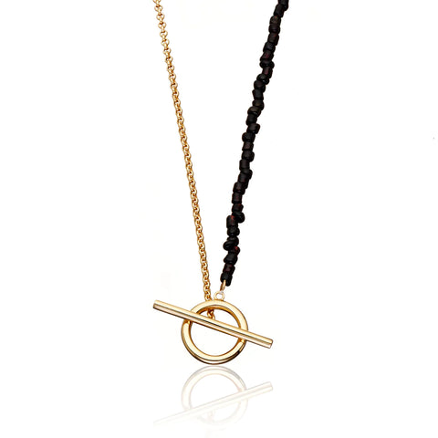 Scream Pretty Black Bead and Chain T-Bar Necklace- Gold Plated SPG-115