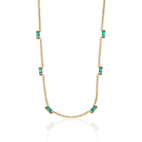 Scream Pretty Cleopatra Green Baguette Chain Necklace- Gold Plated SPG-85