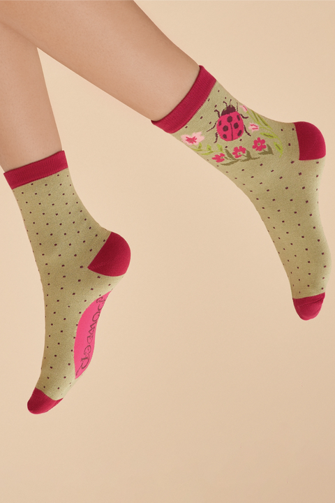 Powder SOC647 Ladybird Ankle Socks - Sage