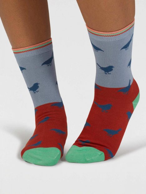 Thought SPW881 Birdie Colour Block Bamboo Socks in Chambray Blue