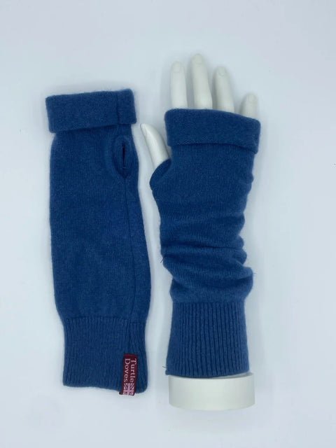 Turtle Doves Blue Casmere Fingerless Gloves Option 2