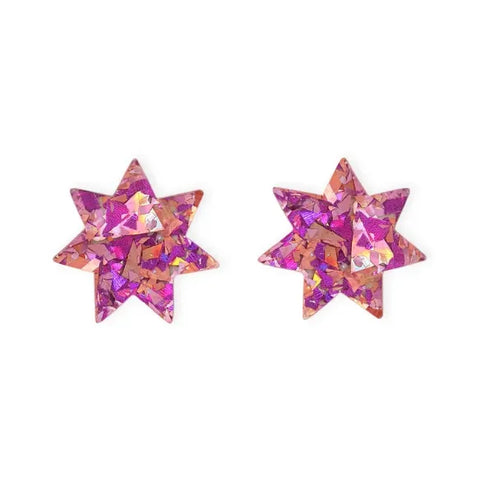 Natalie Owen STE2 Star Stud Earrings in Purple Sparkle