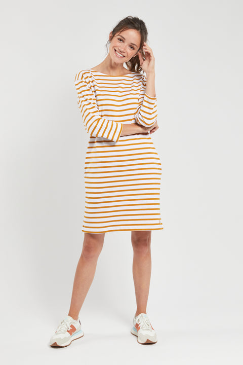 Armor Lux 79243 Heritage Striped Dress in White/ Yellow