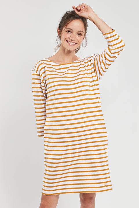 Armor Lux 79243 Heritage Striped Dress in White/ Yellow