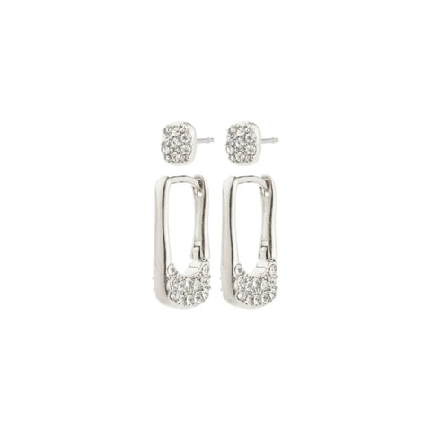 Pilgrim 112536033 Instant Earrings 2-In-1 Set, Silver-Plated