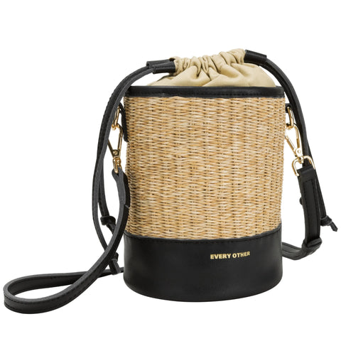 Every Other 12050 Straw Drawstring Bucket Bag In Black