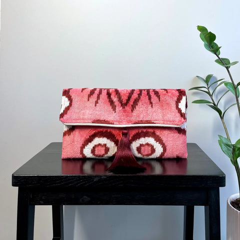 Mila Miroo IC-1255 Ikat Clutch Bag Evil Eye | Pink With Gold Chain