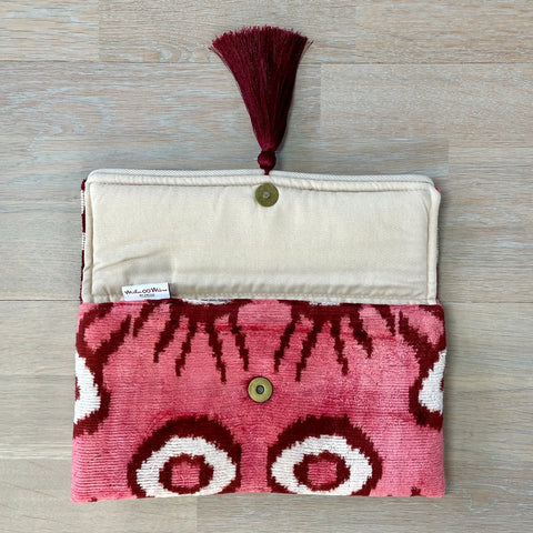 Mila Miroo IC-1255 Ikat Clutch Bag Evil Eye | Pink With Gold Chain