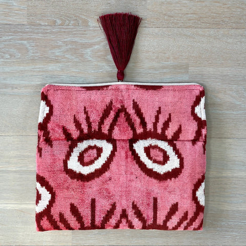 Mila Miroo IC-1255 Ikat Clutch Bag Evil Eye | Pink With Gold Chain