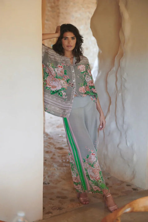 One Hundred Stars Neon Rose Beige Crepe Palazzo Pants