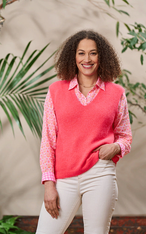 Luella Tallulah Alpaca Knit V Neck Tank Top In Fluorescent Coral