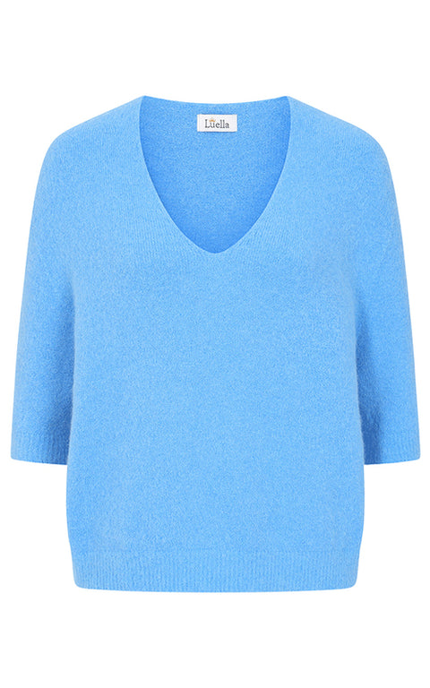 Luella Valentina Short Sleeve V Neck Alpaca Knit Jumper In Bright Blue