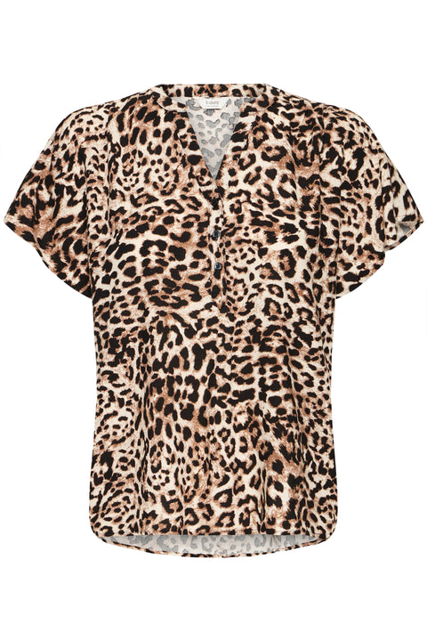 B Young Joella Vneck Top 3 In Birch Leopard