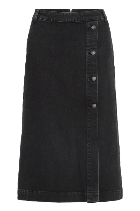 B Young Lara Button Skirt  In Black Denim