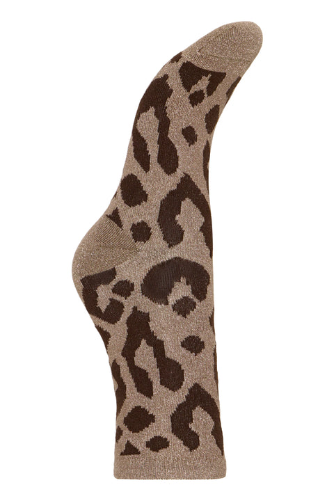 B Young Wli Socks  In Walnut Leopard Sock