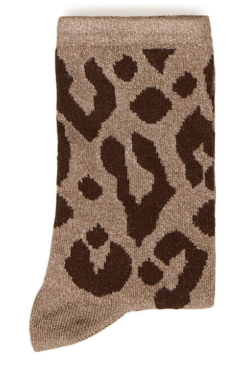 B Young Wli Socks  In Walnut Leopard Sock