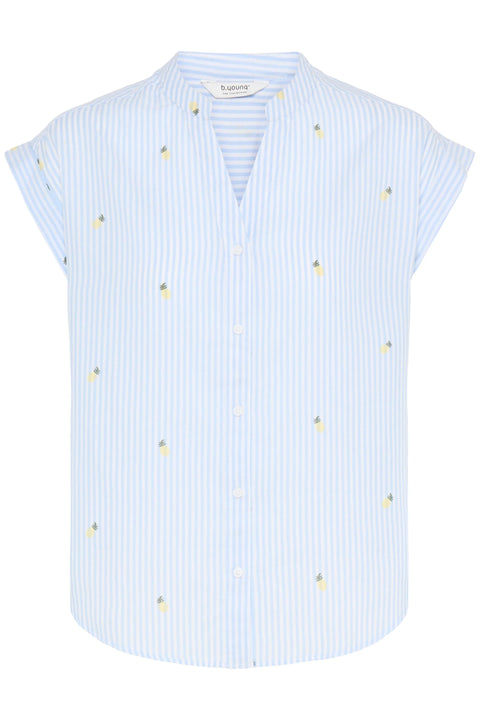 B Young Isilas Shirt In Blue Stripe Pineapple