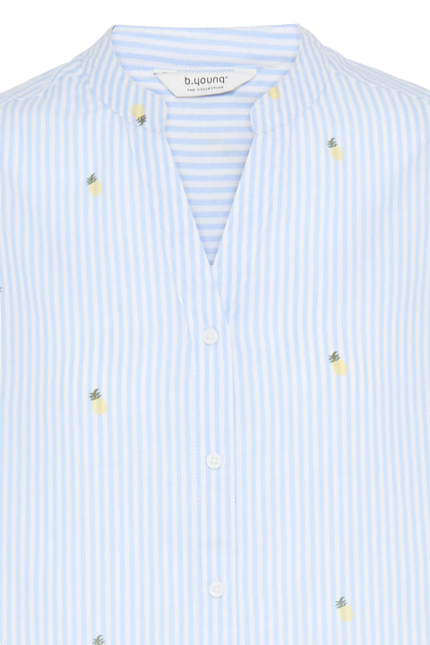 B Young Isilas Shirt In Blue Stripe Pineapple