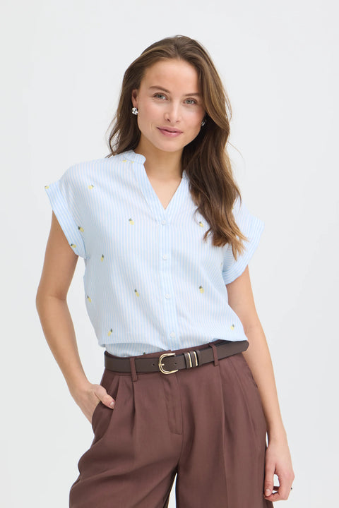 B Young Isilas Shirt In Blue Stripe Pineapple