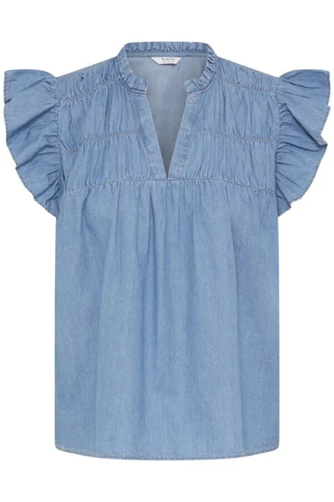 B Young Kashe Blouse In Light Blue Denim
