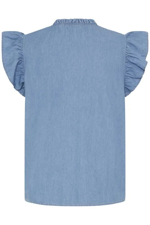B Young Kashe Blouse In Light Blue Denim