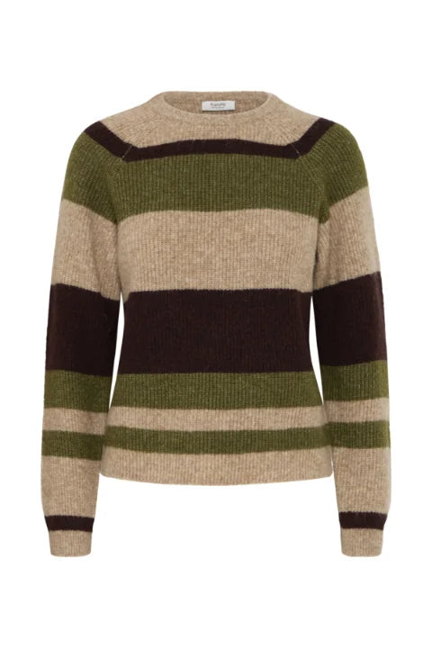 B Young Otaja Jumper In Avocado Melange Stripe