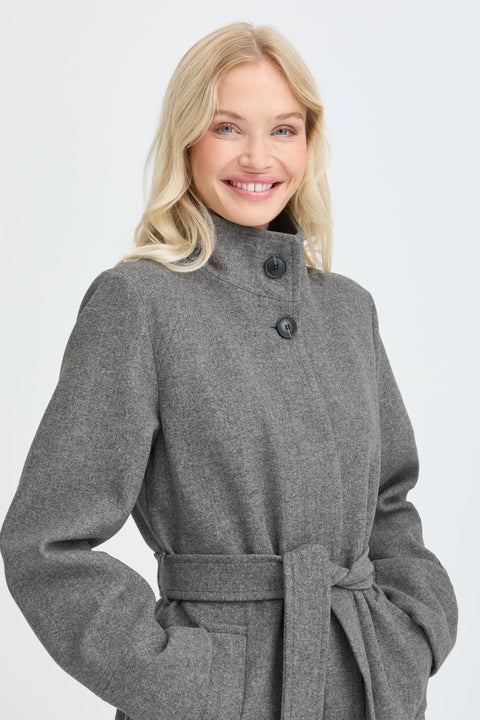 B Young Calia Mel Long Coat In Mid Grey Melange