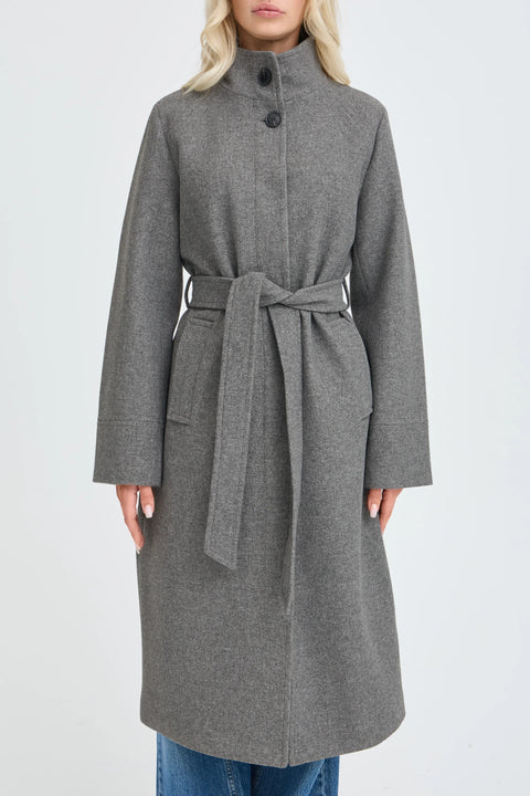 B Young Calia Mel Long Coat In Mid Grey Melange