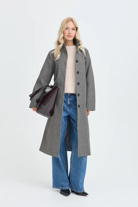 B Young Calia Mel Long Coat In Mid Grey Melange