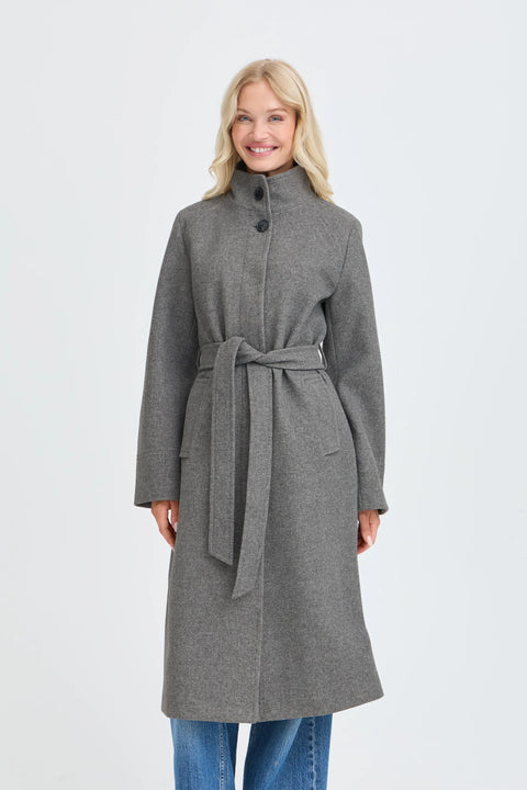 B Young Calia Mel Long Coat In Mid Grey Melange