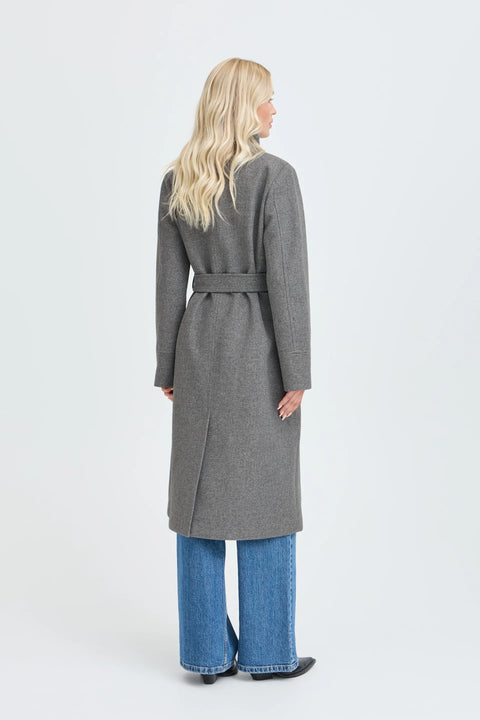 B Young Calia Mel Long Coat In Mid Grey Melange