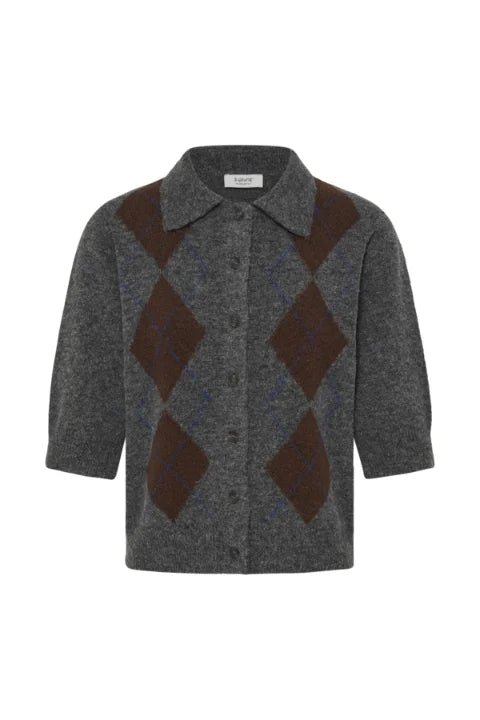 B Young Ofira Cardigan In Dark Grey Mel. Argyle