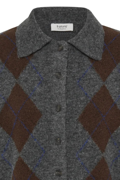 B Young Ofira Cardigan In Dark Grey Mel. Argyle