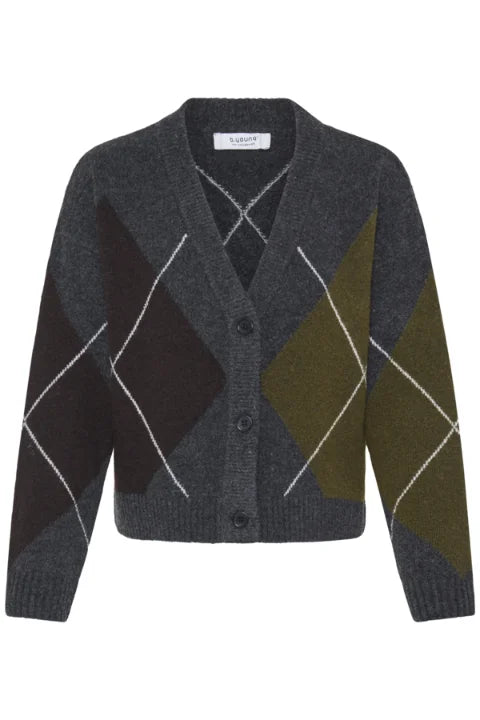 B Young Osmilla Cardigan In Dark Grey Melange Argyle
