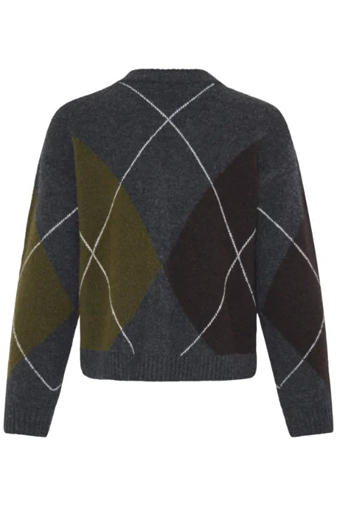 B Young Osmilla Cardigan In Dark Grey Melange Argyle