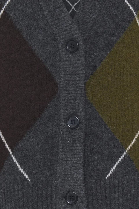 B Young Osmilla Cardigan In Dark Grey Melange Argyle