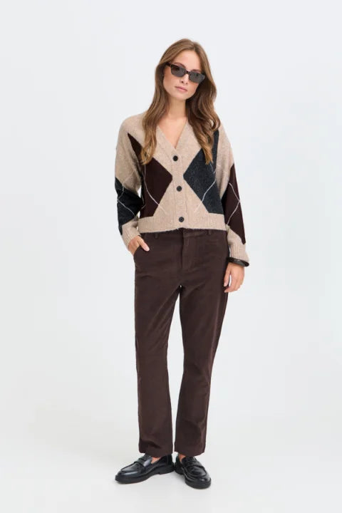 B Young Osmilla Cardigan In Humus/Java/Dark Grey Argyle