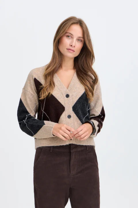 B Young Osmilla Cardigan In Humus/Java/Dark Grey Argyle