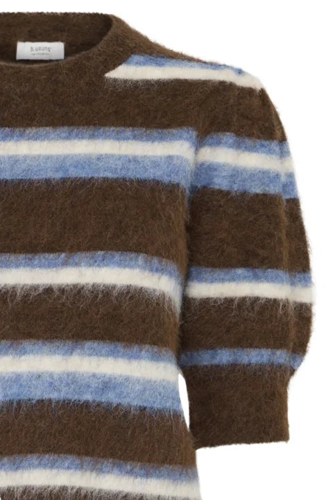B Young Milou Ss Jumper In Potting Soil Mel. Stripe
