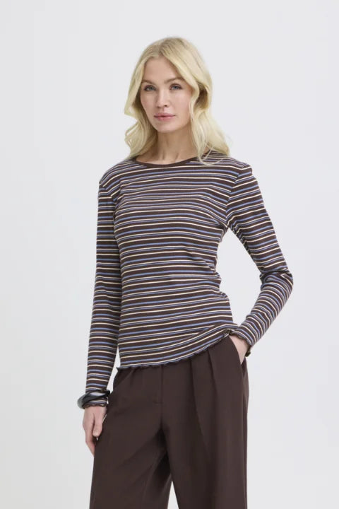 B Young Tone Long-Sleeve Tshirt In Java Stripe