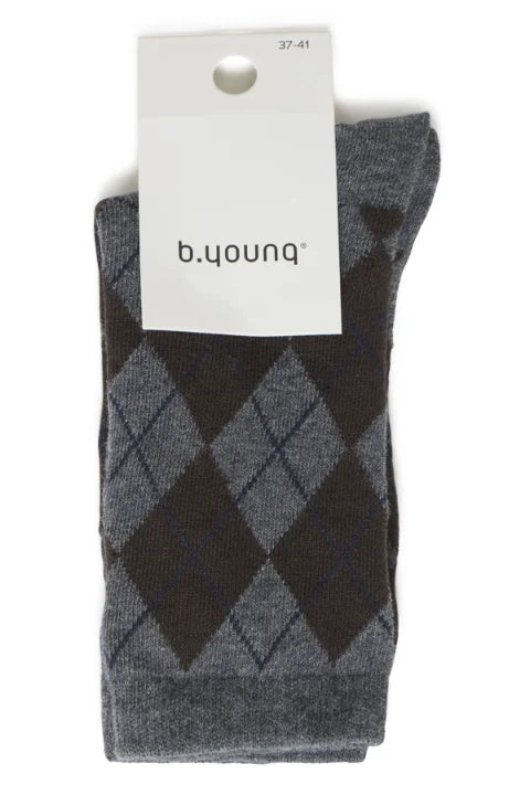 B Young Valora Argyle Socks In Dark Grey Mel. Argyle