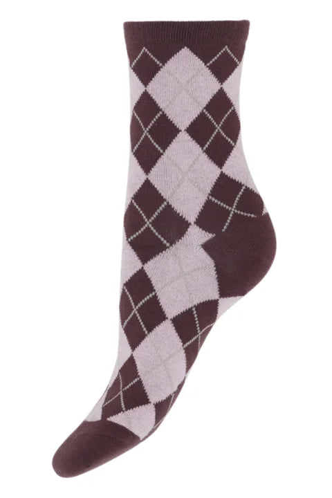 B Young Valora Argyle Socks In Fudge Mel. Argyle