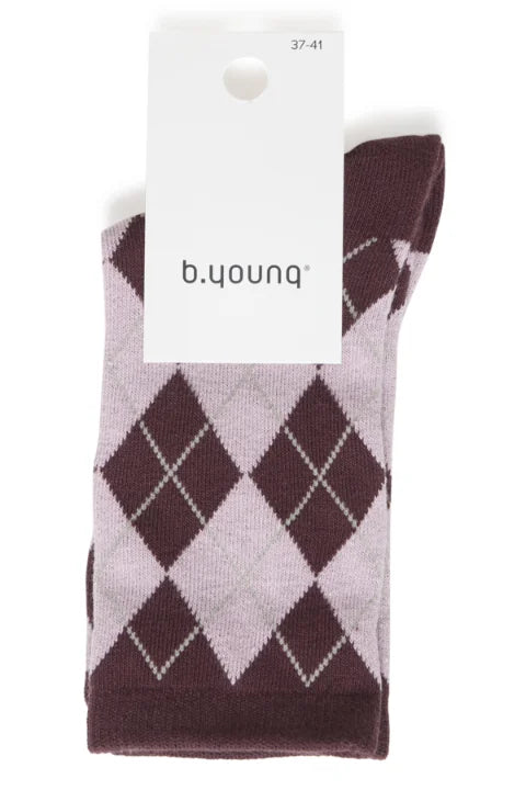 B Young Valora Argyle Socks In Fudge Mel. Argyle