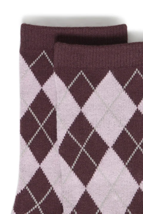 B Young Valora Argyle Socks In Fudge Mel. Argyle