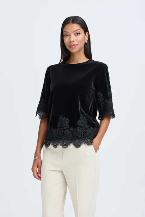 B Young Perlina Lace Hem Blouse In Meteorite