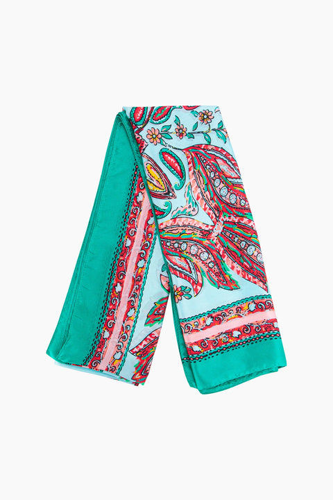 Miss Shorthair 2149GR Haven Lightweight Scarf - Green, Paisley Print